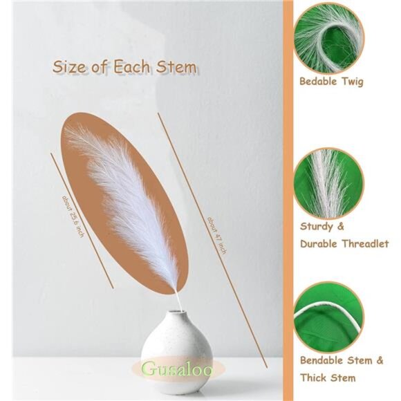 Artificial Faux Pampas Grass Large, 47"/120cm Bundle of 3 Fake Artificial Pampas - Picture 4 of 7